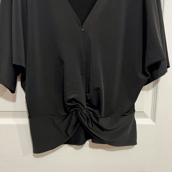 Express Black V-Neck Blouse with a loose rouge in front at waist Size Small - Picture 3 of 4